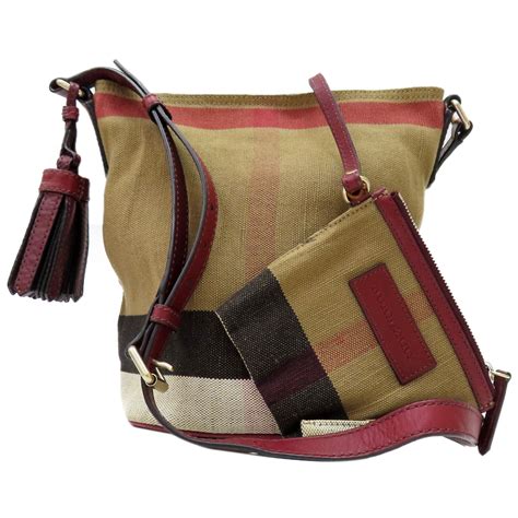 BURBERRY Ashby Check Shoulder Handbag Canvas Brown 